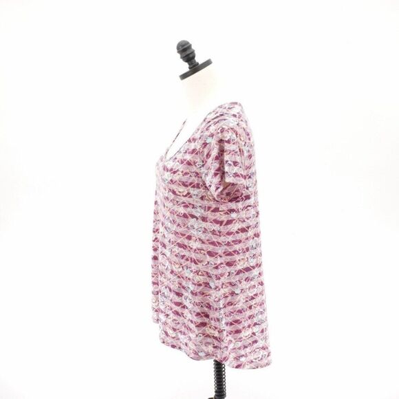 LuLaRoe Red Floral Geometric Boat Neck Blouse / Top XS Short Sleeve Polyester Ra - Picture 3 of 7